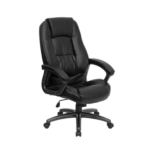 High Back Black LeatherSoft Executive Swivel Ergonomic Office Chair with Deep Curved Lumbar and Arms