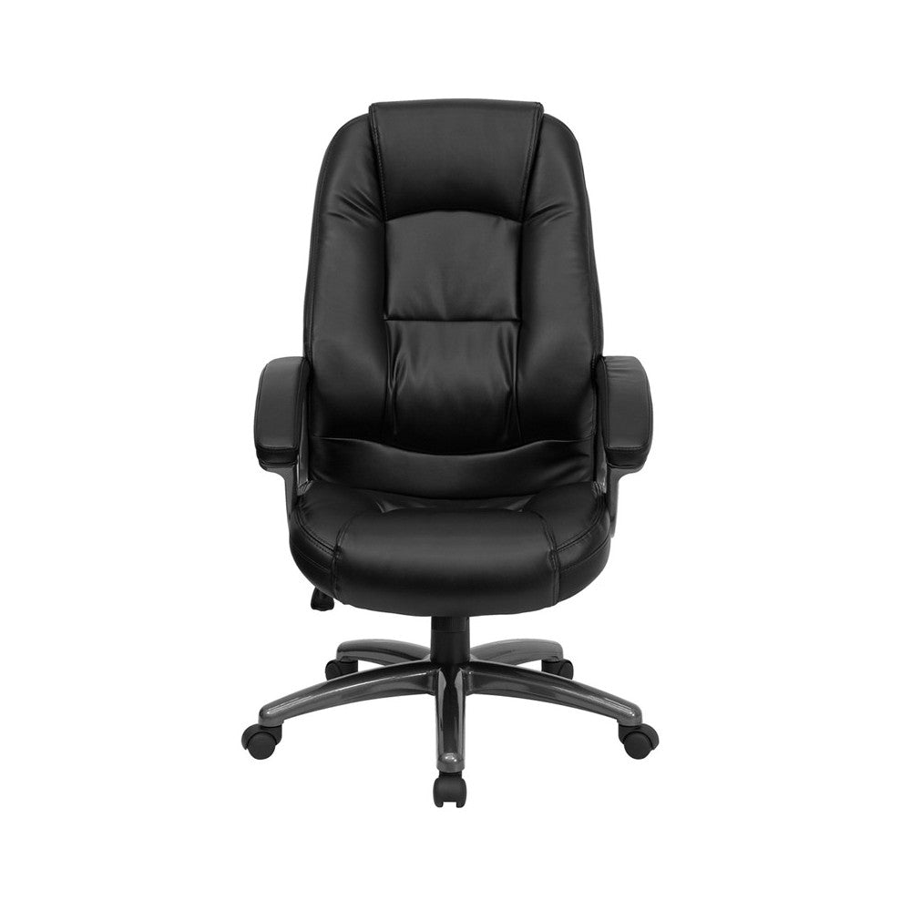 High Back Black LeatherSoft Executive Swivel Ergonomic Office Chair with Deep Curved Lumbar and Arms