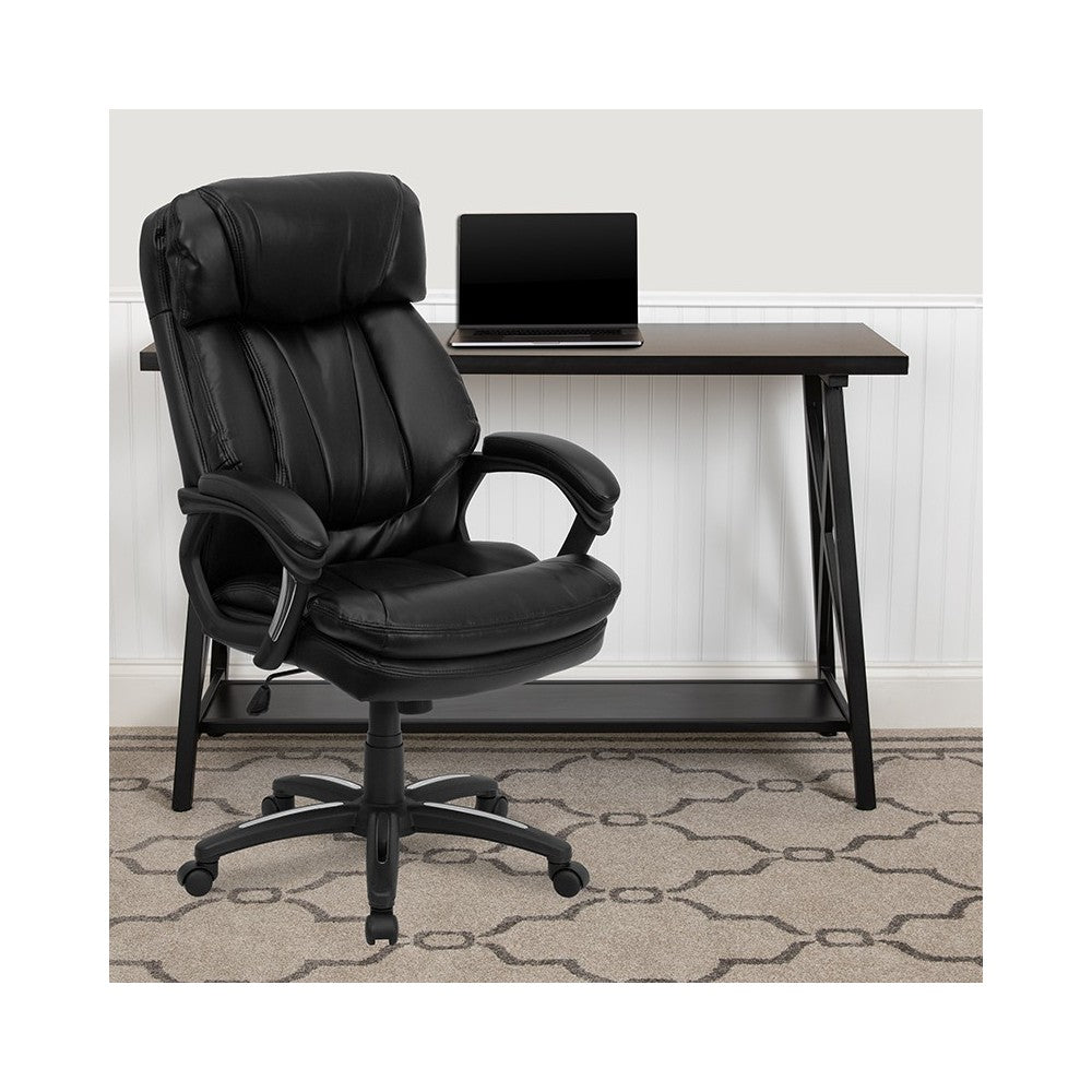 High Back Black LeatherSoft Executive Swivel Ergonomic Office Chair with Plush Headrest, Extensive Padding and Arms