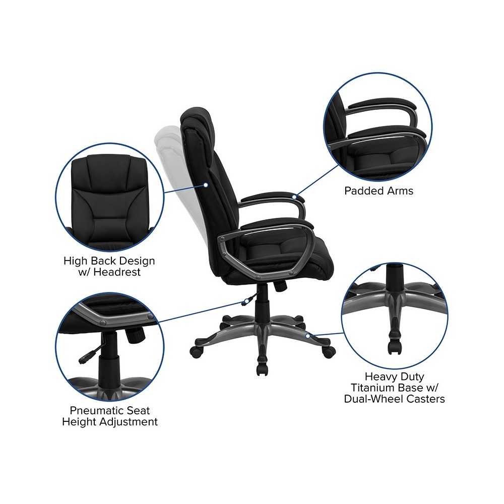 High Back Black LeatherSoft Executive Swivel Office Chair with Arms