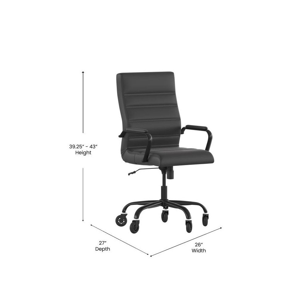 High Back Black LeatherSoft Executive Swivel Office Chair with Black Frame