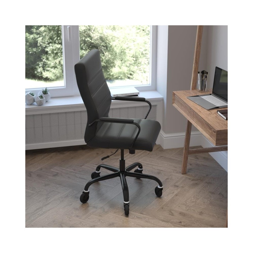 High Back Black LeatherSoft Executive Swivel Office Chair with Black Frame