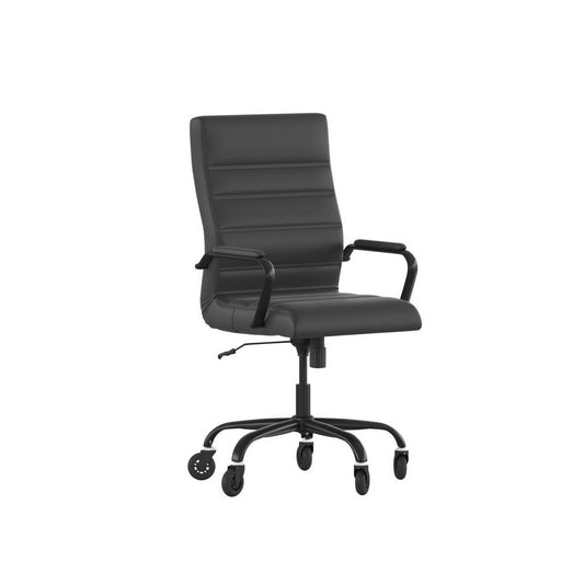 High Back Black LeatherSoft Executive Swivel Office Chair with Black Frame