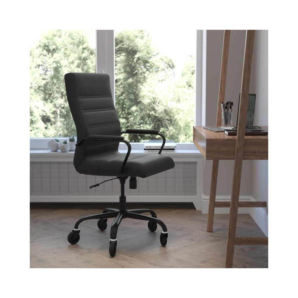 High Back Black LeatherSoft Executive Swivel Office Chair with Black Frame