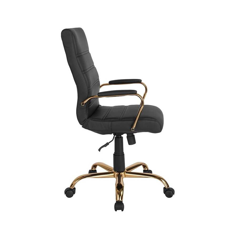 High Back Black LeatherSoft Executive Swivel Office Chair with Gold Frame and Arms