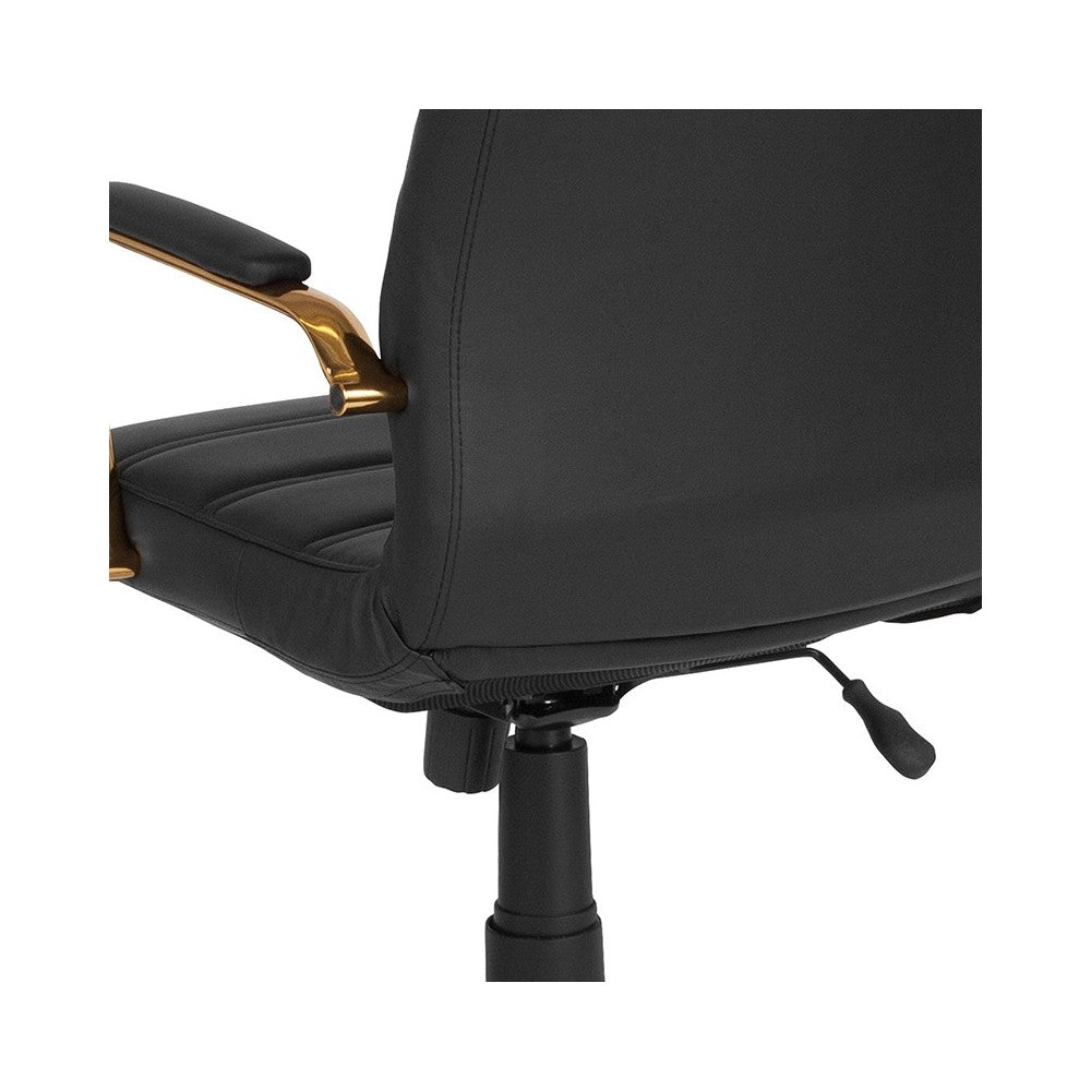 High Back Black LeatherSoft Executive Swivel Office Chair with Gold Frame and Arms