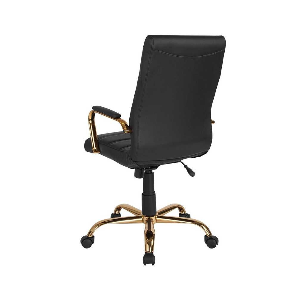 High Back Black LeatherSoft Executive Swivel Office Chair with Gold Frame and Arms