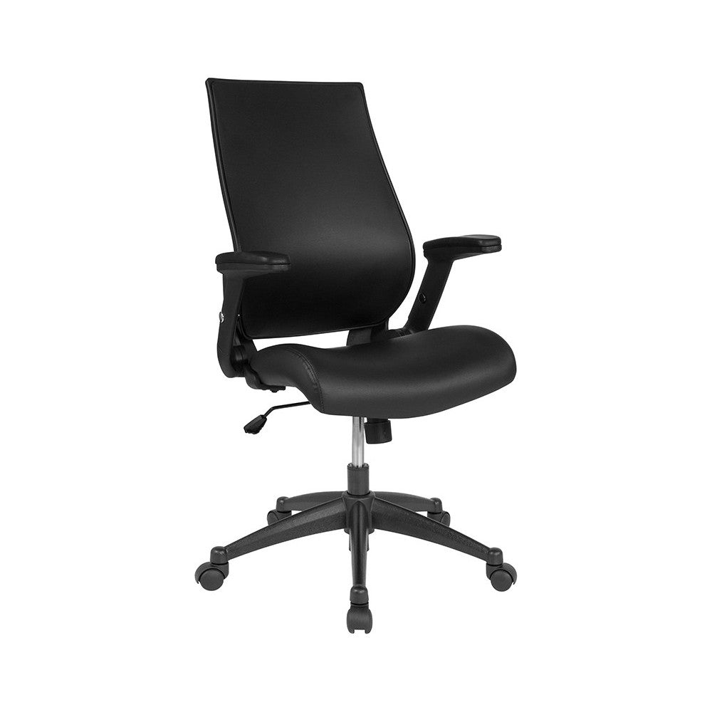 High Back Black LeatherSoft Executive Swivel Office Chair with Molded Foam Seat and Adjustable Arms