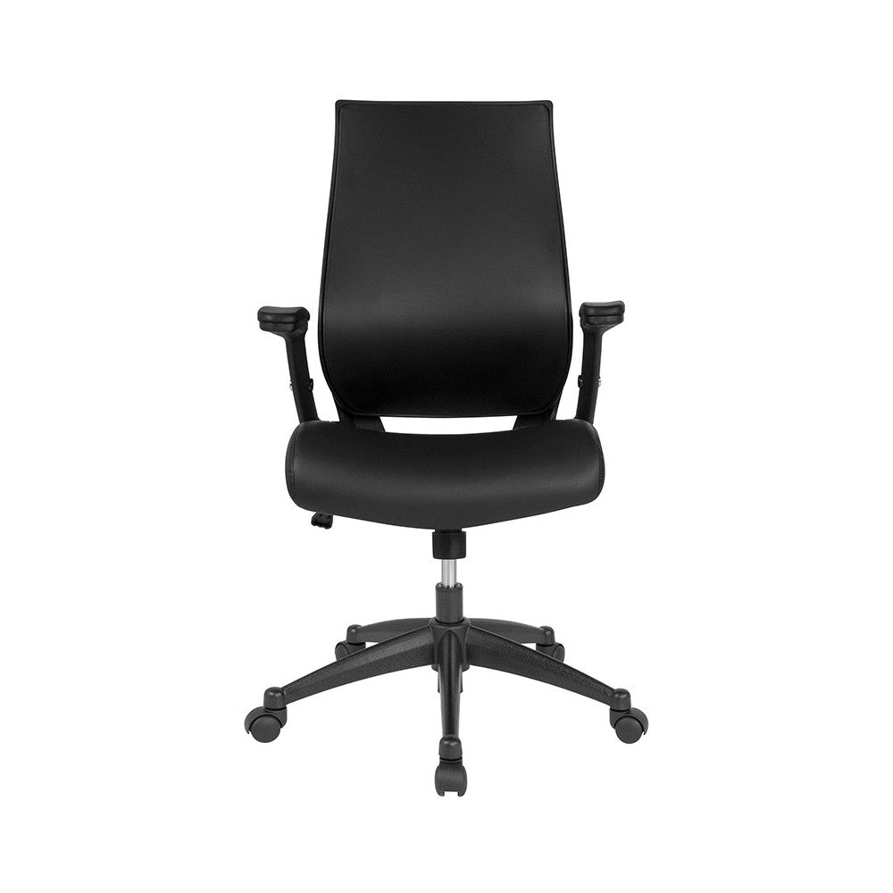 High Back Black LeatherSoft Executive Swivel Office Chair with Molded Foam Seat and Adjustable Arms