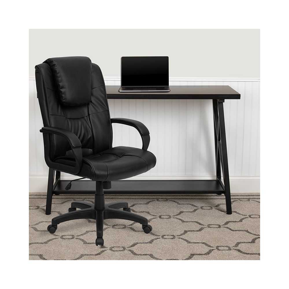 High Back Black LeatherSoft Executive Swivel Office Chair with Oversized Headrest and Arms