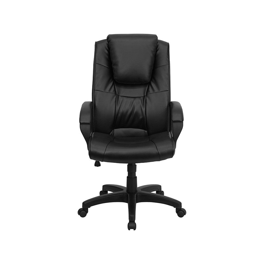 High Back Black LeatherSoft Executive Swivel Office Chair with Oversized Headrest and Arms