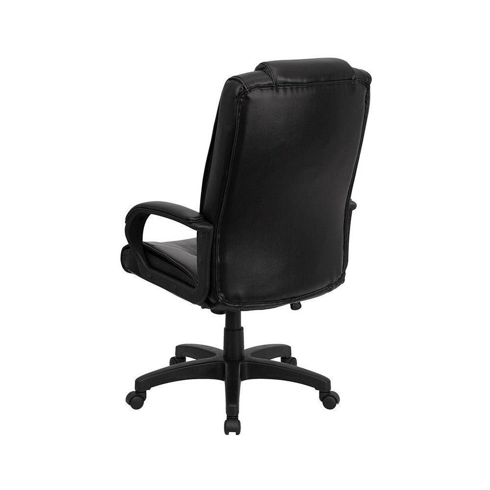 High Back Black LeatherSoft Executive Swivel Office Chair with Oversized Headrest and Arms