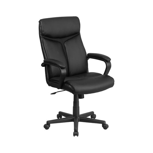 High Back Black LeatherSoft Executive Swivel Office Chair with Slight Mesh Accent and Arms