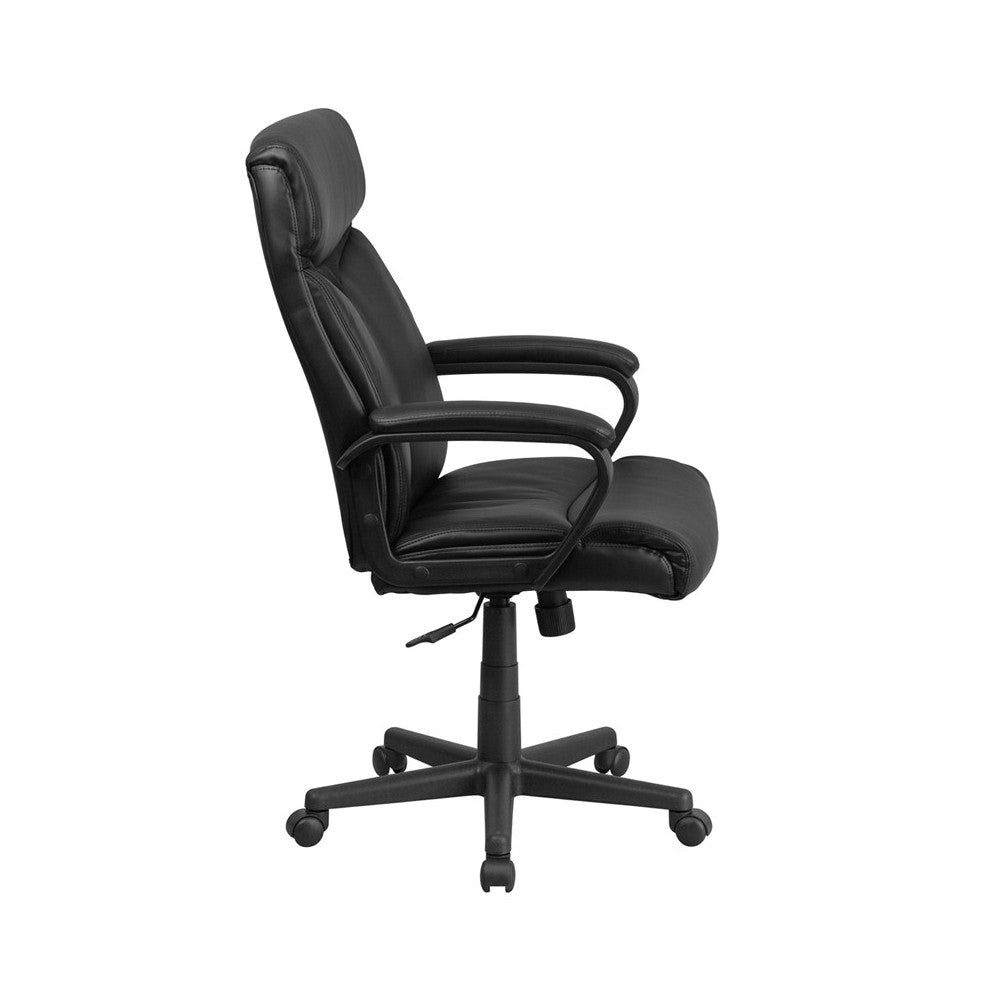 High Back Black LeatherSoft Executive Swivel Office Chair with Slight Mesh Accent and Arms