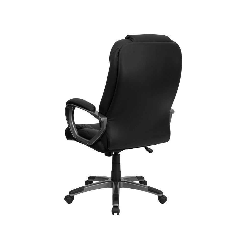 High Back Black LeatherSoft Executive Swivel Office Chair with Titanium Nylon Base and Arms