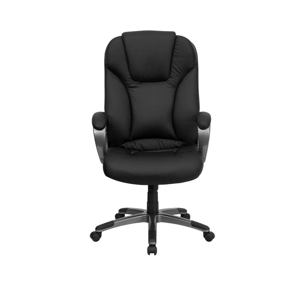 High Back Black LeatherSoft Executive Swivel Office Chair with Titanium Nylon Base and Arms
