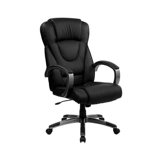 High Back Black LeatherSoft Executive Swivel Office Chair with Titanium Nylon Base and Loop Arms
