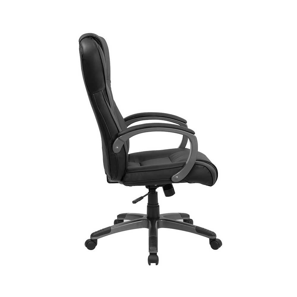 High Back Black LeatherSoft Executive Swivel Office Chair with Titanium Nylon Base and Loop Arms
