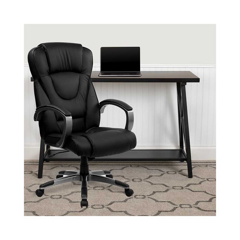 High Back Black LeatherSoft Executive Swivel Office Chair with Titanium Nylon Base and Loop Arms