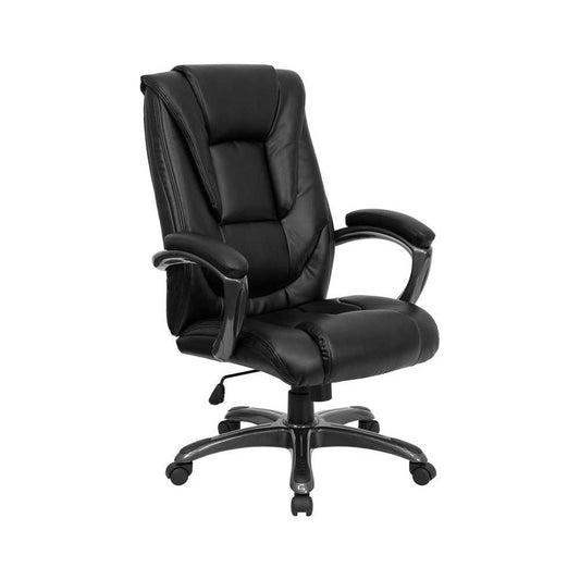 High Back Black LeatherSoft Layered Upholstered Executive Swivel Ergonomic Office Chair with Smoke Metal Base and Arms
