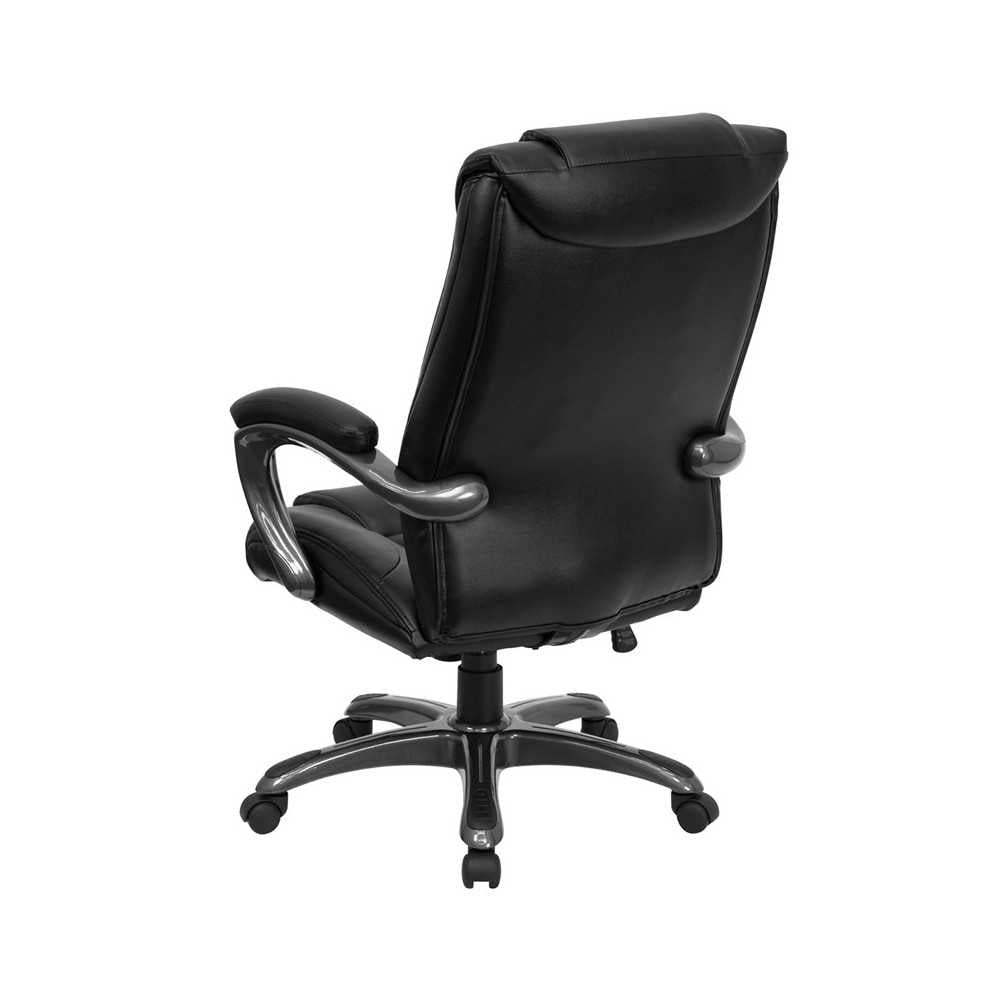 High Back Black LeatherSoft Layered Upholstered Executive Swivel Ergonomic Office Chair with Smoke Metal Base and Arms
