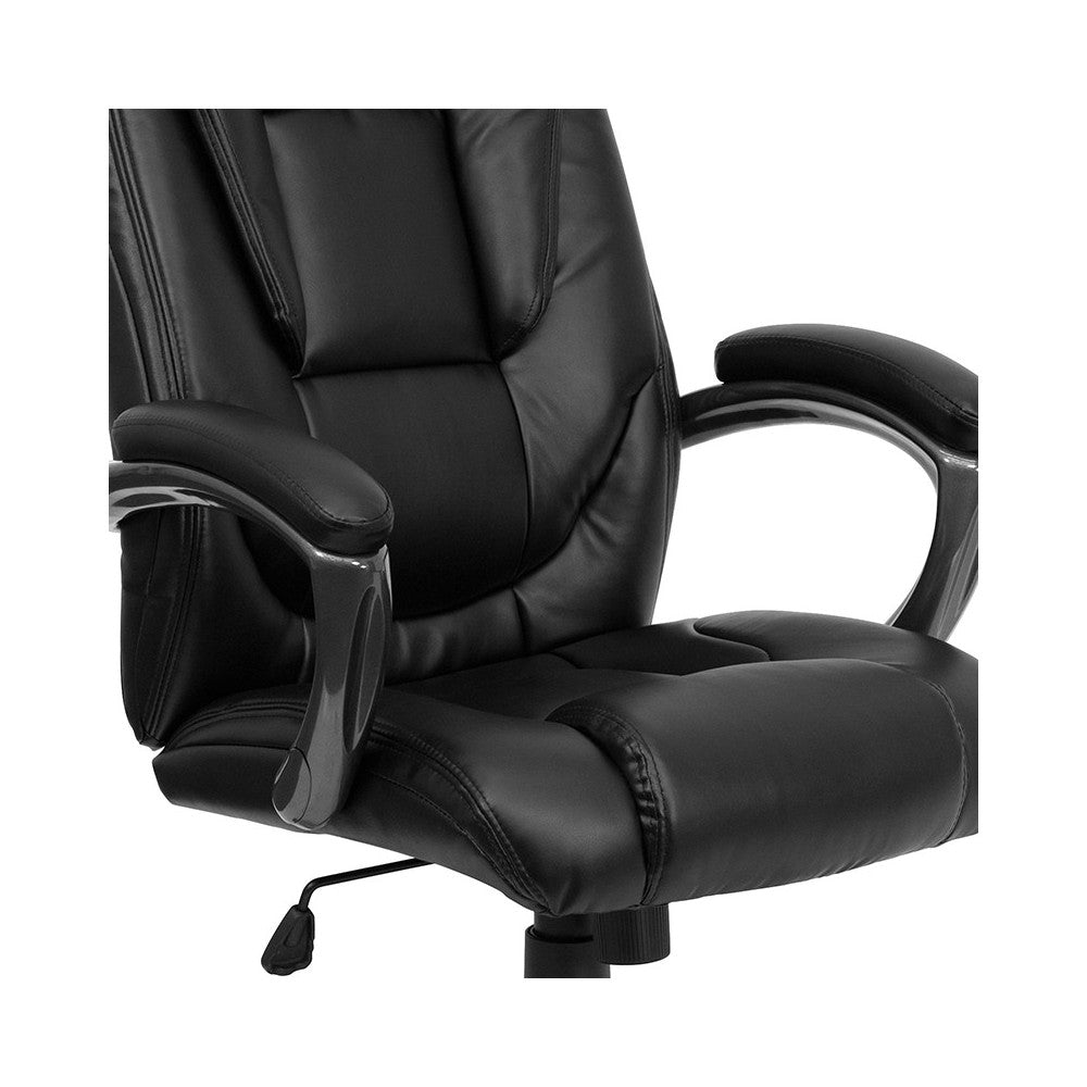 High Back Black LeatherSoft Layered Upholstered Executive Swivel Ergonomic Office Chair with Smoke Metal Base and Arms