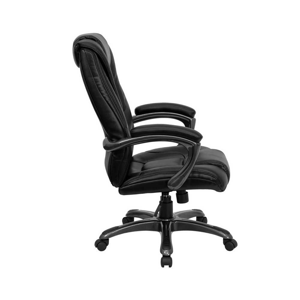 High Back Black LeatherSoft Layered Upholstered Executive Swivel Ergonomic Office Chair with Smoke Metal Base and Arms