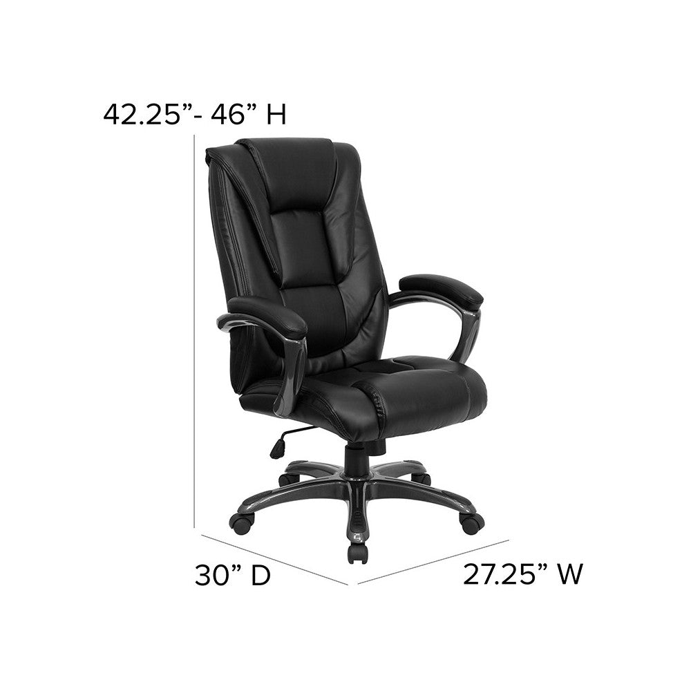High Back Black LeatherSoft Layered Upholstered Executive Swivel Ergonomic Office Chair with Smoke Metal Base and Arms