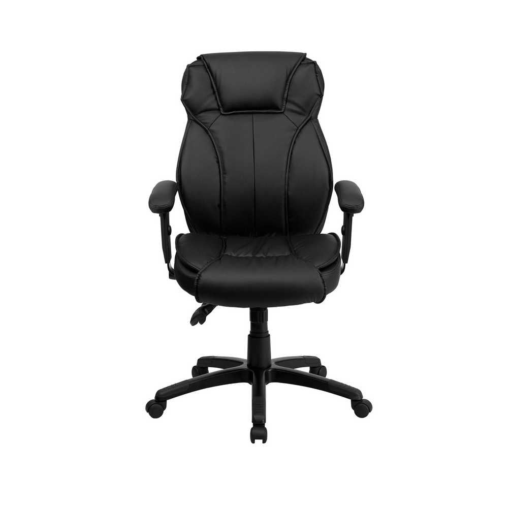 High Back Black LeatherSoft Multifunction Executive Swivel Ergonomic Office Chair with Lumbar Support Knob with Arms