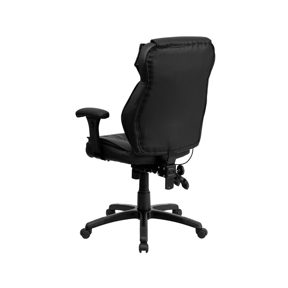 High Back Black LeatherSoft Multifunction Executive Swivel Ergonomic Office Chair with Lumbar Support Knob with Arms