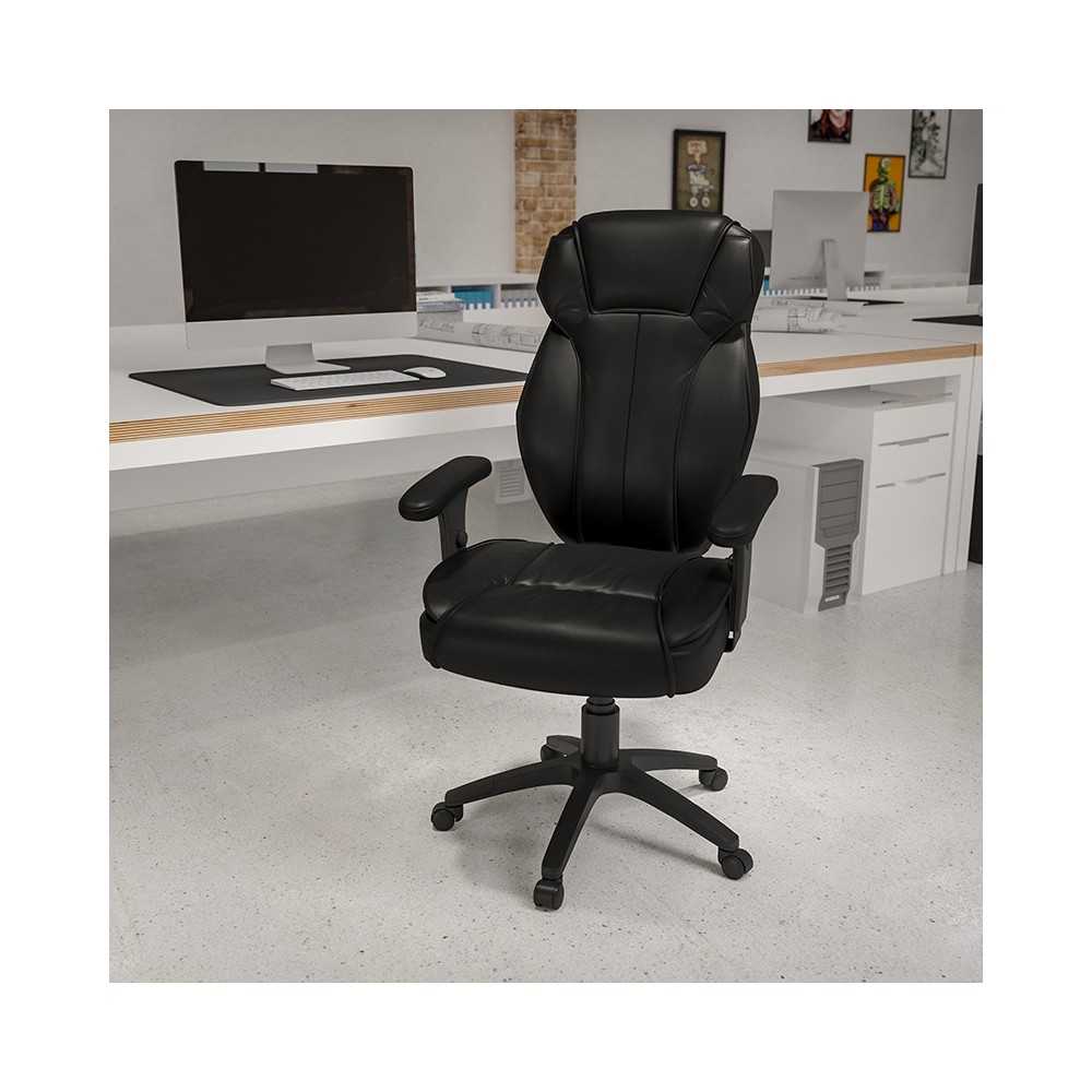 High Back Black LeatherSoft Multifunction Executive Swivel Ergonomic Office Chair with Lumbar Support Knob with Arms