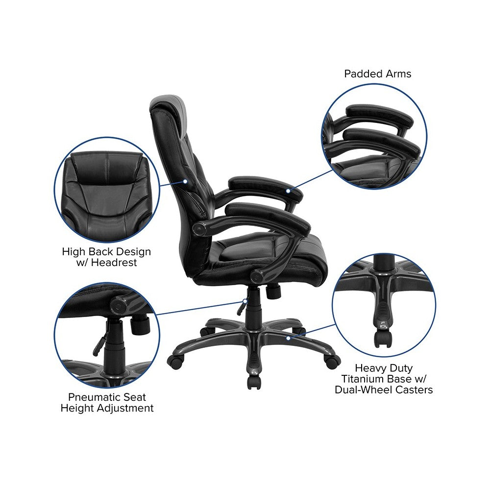High Back Black LeatherSoft Overstuffed Executive Swivel Ergonomic Office Chair with Arms