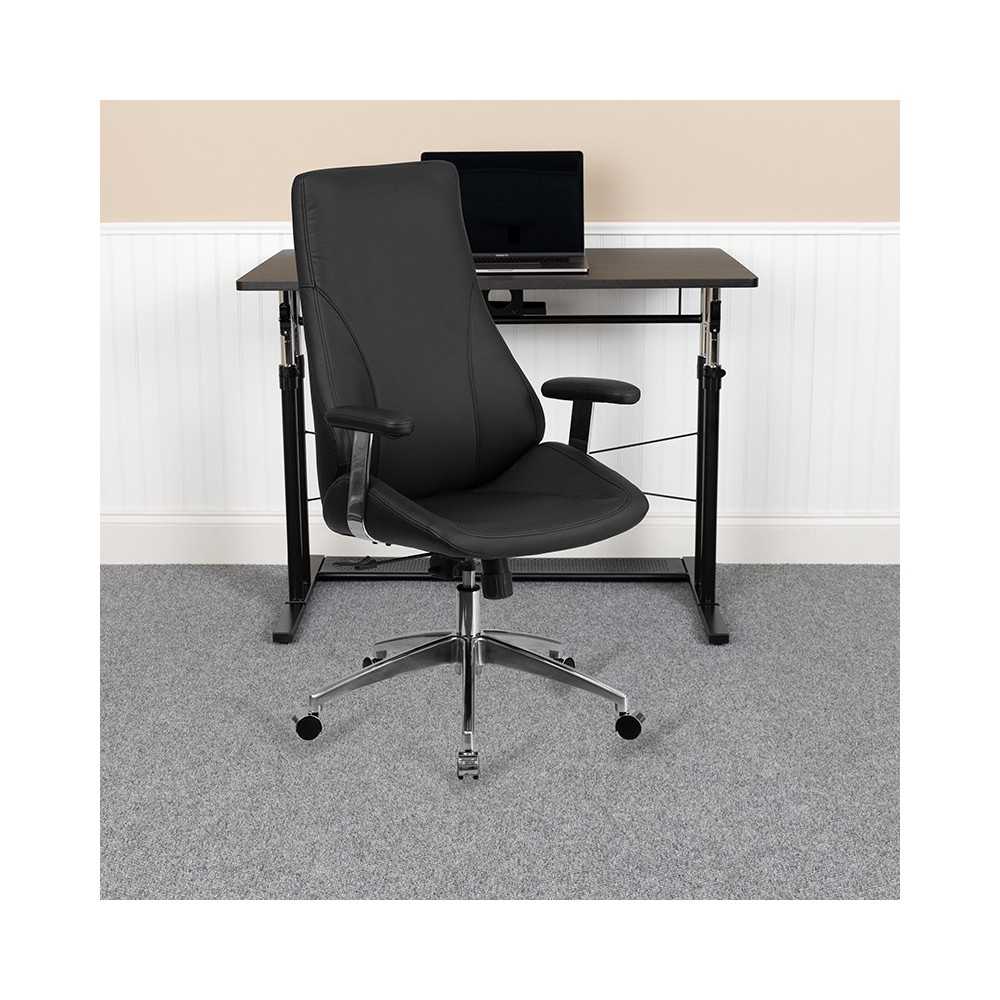 High Back Black LeatherSoft Smooth Upholstered Executive Swivel Office Chair with Arms
