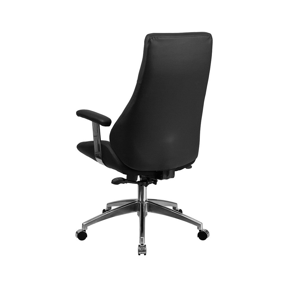 High Back Black LeatherSoft Smooth Upholstered Executive Swivel Office Chair with Arms