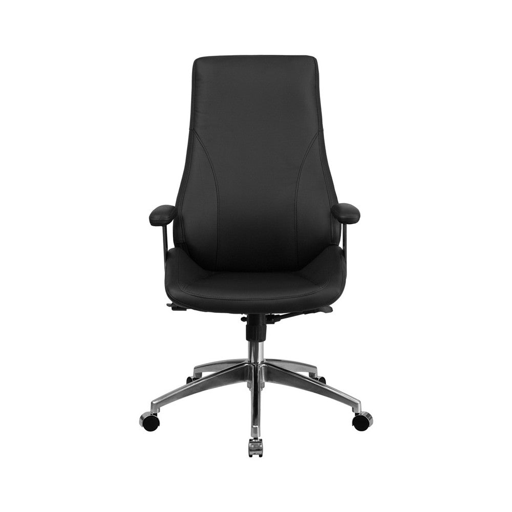High Back Black LeatherSoft Smooth Upholstered Executive Swivel Office Chair with Arms