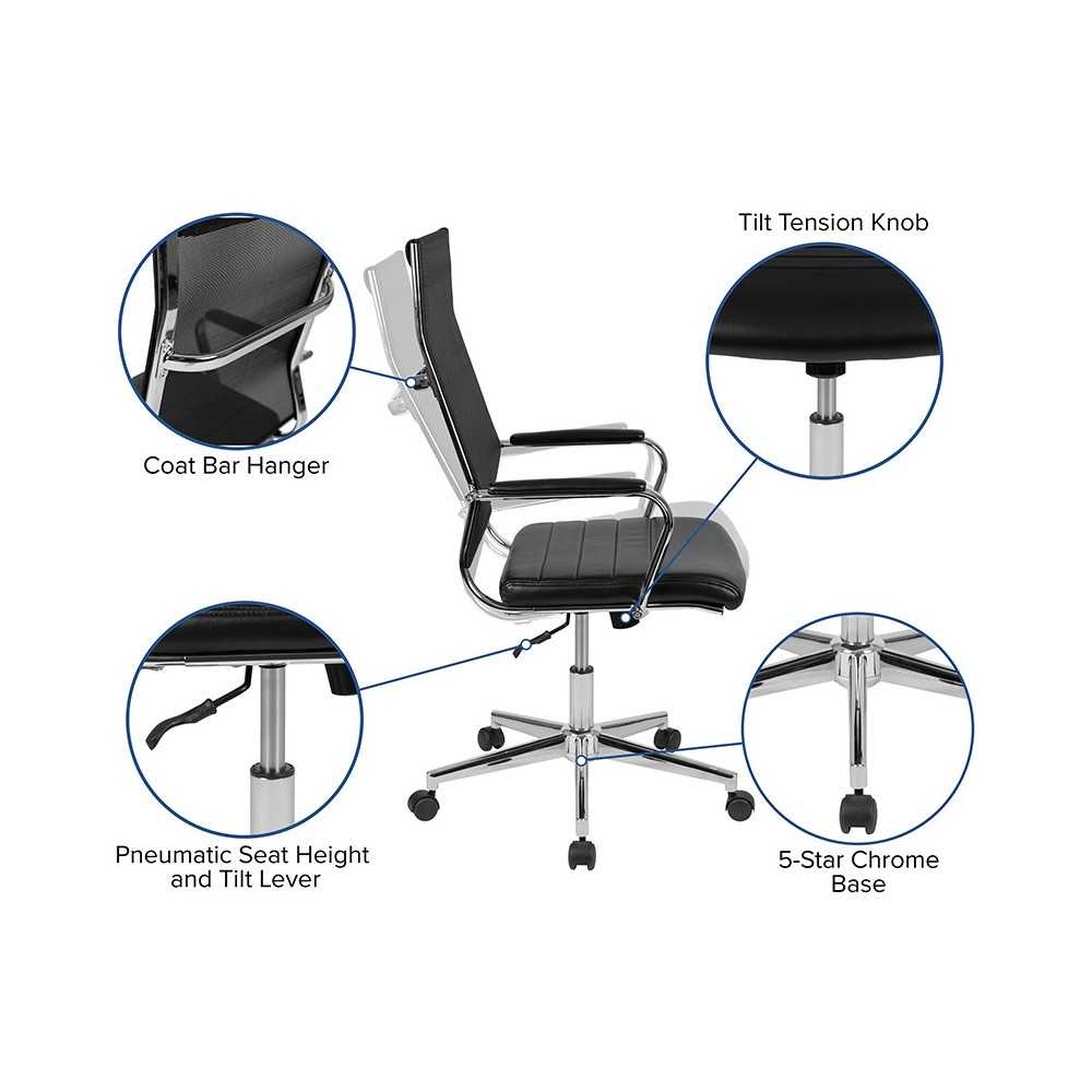 High Back Black Mesh Contemporary Executive Swivel Office Chair with LeatherSoft Seat