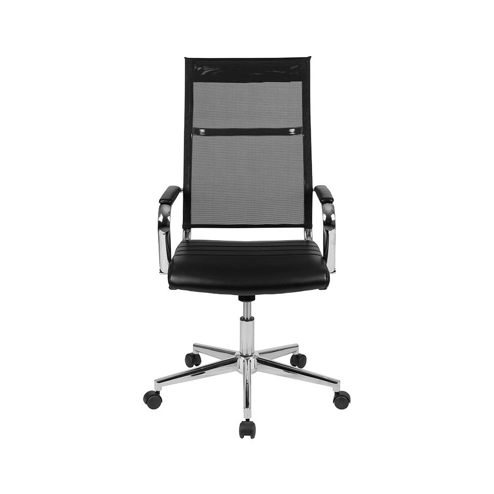 High Back Black Mesh Contemporary Executive Swivel Office Chair with LeatherSoft Seat