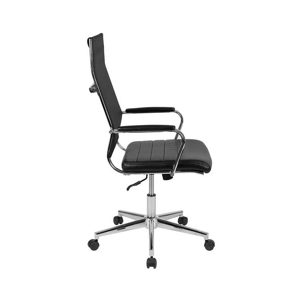 High Back Black Mesh Contemporary Executive Swivel Office Chair with LeatherSoft Seat