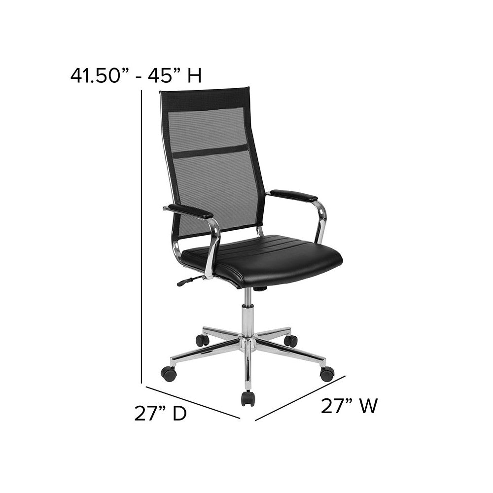 High Back Black Mesh Contemporary Executive Swivel Office Chair with LeatherSoft Seat