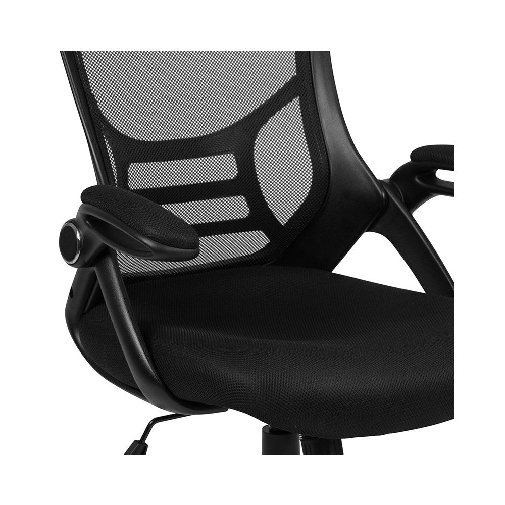 High Back Black Mesh Ergonomic Swivel Office Chair with Black Frame and Flip-up Arms
