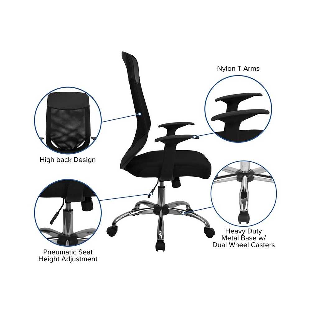 High Back Black Mesh Executive Swivel Office Chair with Arms