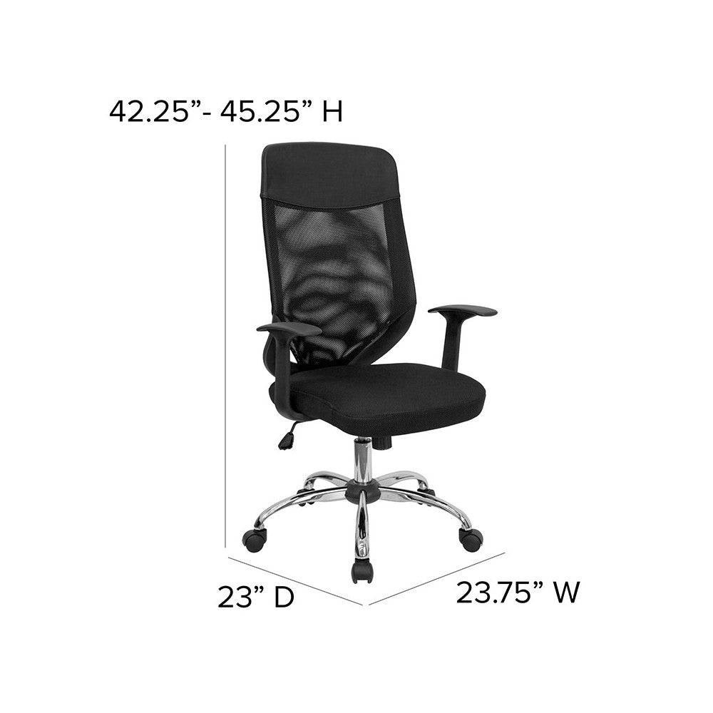 High Back Black Mesh Executive Swivel Office Chair with Arms