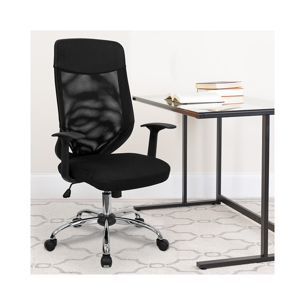 High Back Black Mesh Executive Swivel Office Chair with Arms