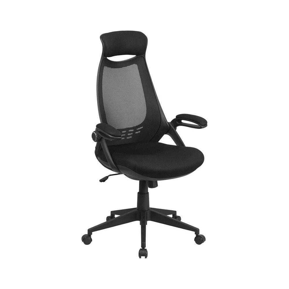 High Back Black Mesh Executive Swivel Office Chair with Flip-Up Arms