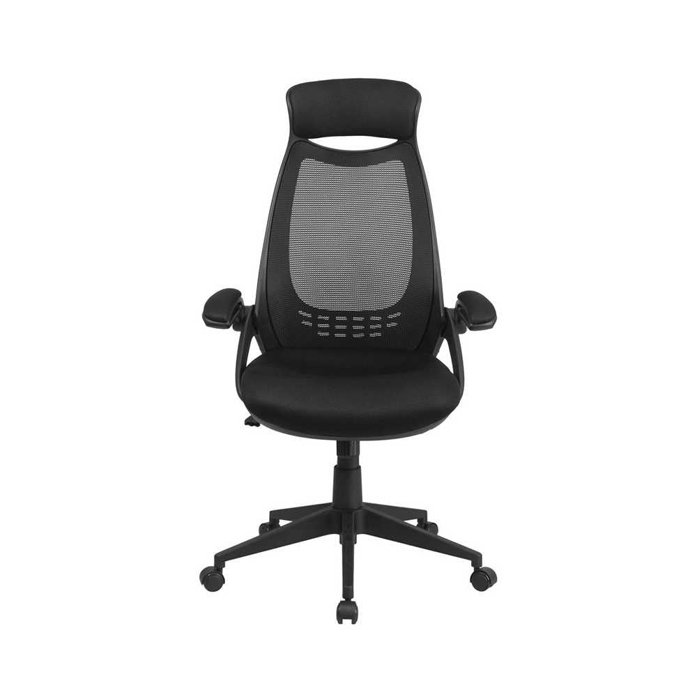 High Back Black Mesh Executive Swivel Office Chair with Flip-Up Arms
