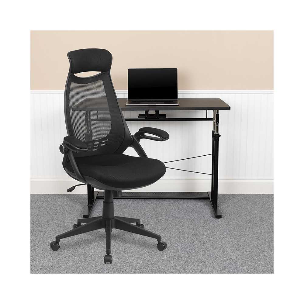 High Back Black Mesh Executive Swivel Office Chair with Flip-Up Arms