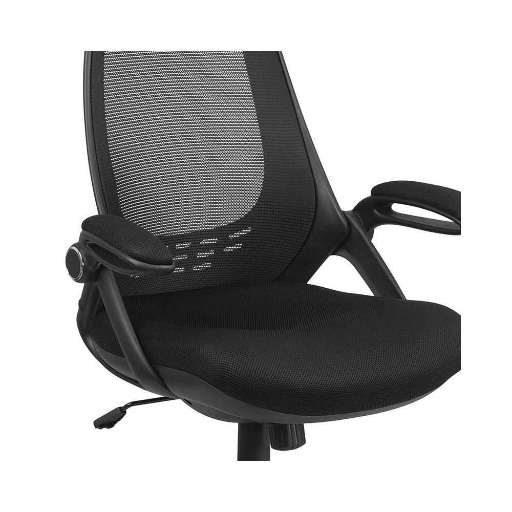 High Back Black Mesh Executive Swivel Office Chair with Flip-Up Arms