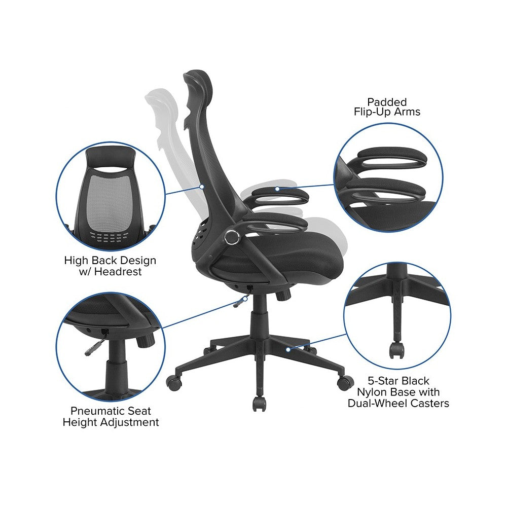 High Back Black Mesh Executive Swivel Office Chair with Flip-Up Arms