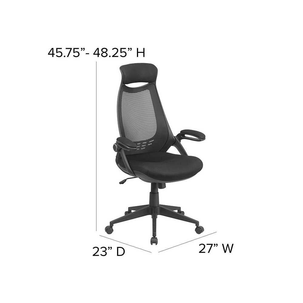 High Back Black Mesh Executive Swivel Office Chair with Flip-Up Arms