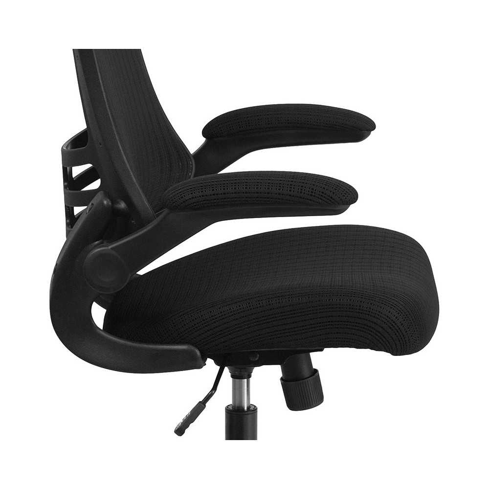 High-Back Black Mesh Swivel Ergonomic Executive Office Chair with Flip-Up Arms and Adjustable Headrest, BIFMA Certified